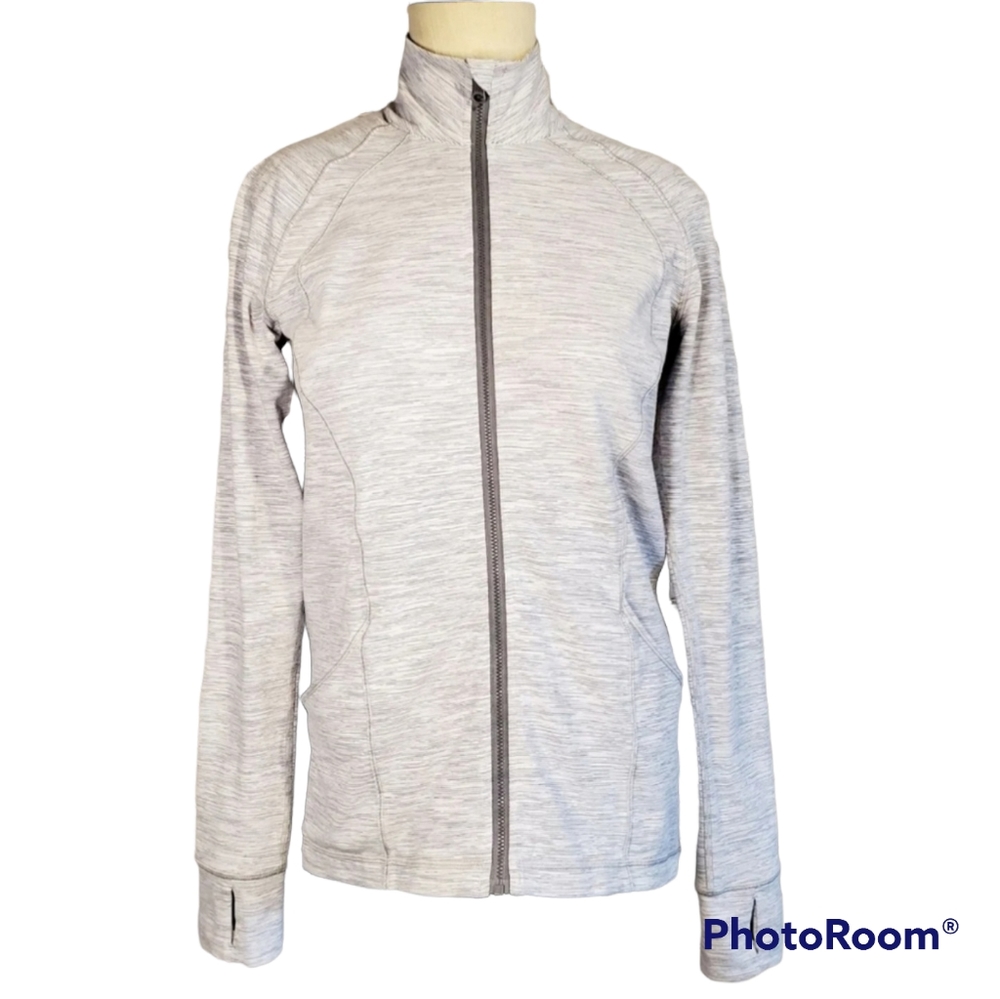 Lululemon sunshine salutation jacket battleship gray white sz 6 zip up vented